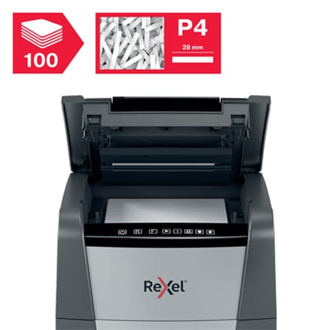 Destructora automática Rexel Optimum AutoFeed 100X de corte en partículas capacidad de destrucción