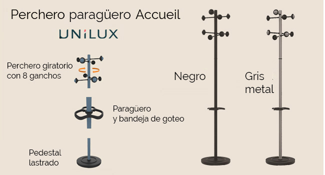 perchero unilux 8 colgadores en 2 colores